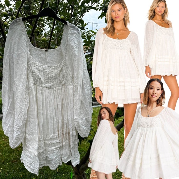 FREE PEOPLE Ari Mini Smock Dress, Ivory - Picture 1 of 14